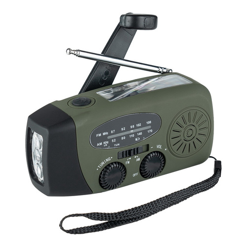 Fosco Industries - Survival Radio with Solar Panel and Crank - FM/AM - Green - 464600