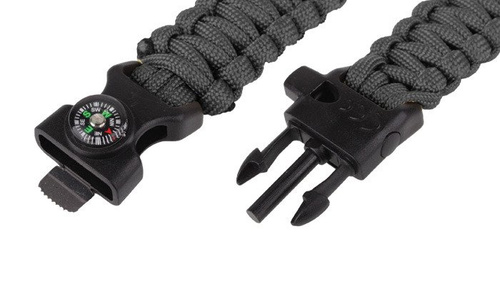 101 Inc. - Survival-Armband mit Feuerstein, Pfeife und Kompass - 8" - Schwarz - JYFPB04-BLK