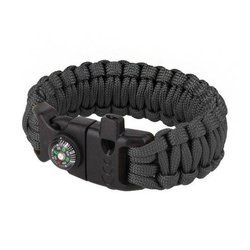 101 Inc. - Bransoletka survivalowa z krzesiwem, gwizdkiem i kompasem - 8" - Czarny - JYFPB04-BLK