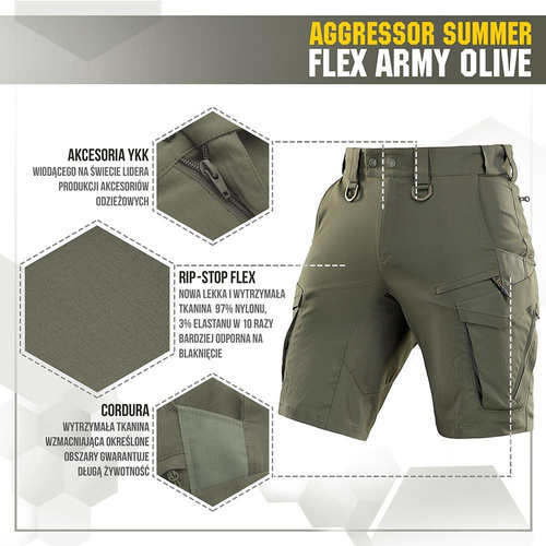 M-Tac - Spodenki taktyczne Aggressor Summer Flex - Army Olive - 20472062