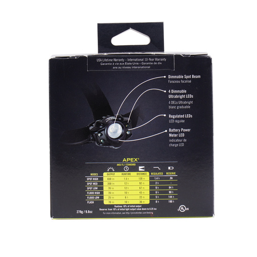 Princeton Tec - Apex Kopf-Taschenlampe - Schwarz - APX21-BK/DK