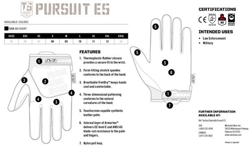 Mechanix - Rękawice Pursuit E5 Covert Cut Resistant Glove - Czarny