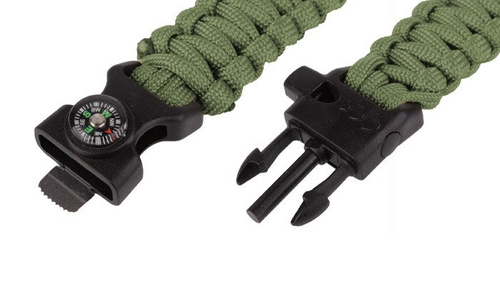 101 Inc. - Survival Bracelet with Flint, Whistle and Compass - 8" - OD Green - JYFPB04-ODG