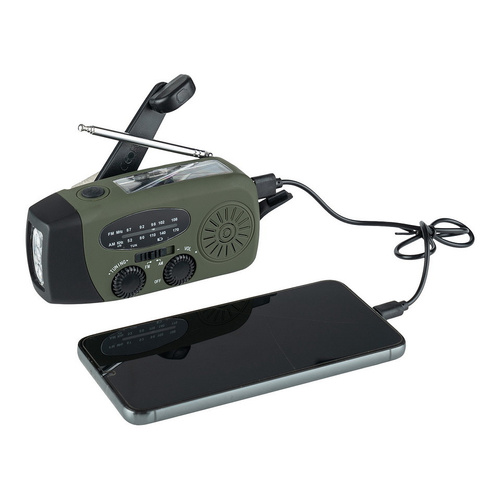 Fosco Industries - Radio Survival z panelem słonecznym i korbką - FM/AM - Zielony - 464600