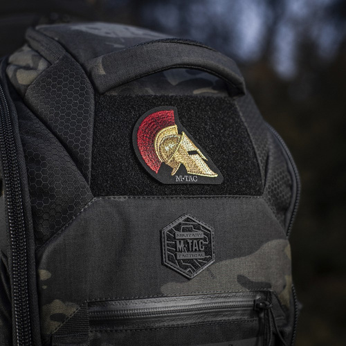 M-Tac - Naszywka Hełm Spartański - Haft - Cordura 500D - Złoty/Czerwony - 51333000