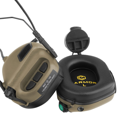 Earmor - Aktywne ochronniki słuchu M31H PLUS do hełmów FAST - Coyote Tan - M31H-TN/ARC (PLUS)