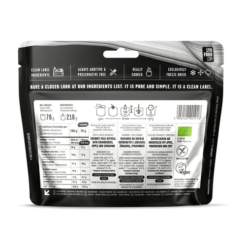 LyoFood - Liofilizowana racja żywnościowa Lyo Expedition - Eko owsianka jabłkowo-cynamonowa - 210 g