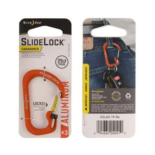Nite Ize - SlideLock & Reg; Karabiner Aluminium #3 - Orange - CSLA3-19-R6