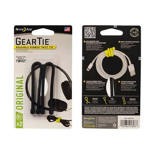 Nite Ize - Gear Tie 6'' - Black - 2Pack - GT6-2PK-01