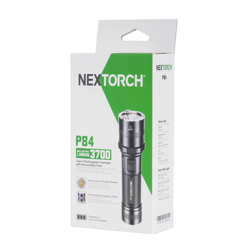 NEXTorch - Tactical LED Flashlight P84 - 21700 4800 mAh - 3000 lm - Black - NEXT-P84