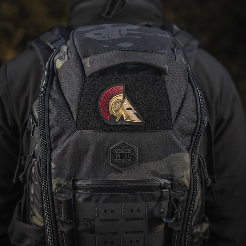 M-Tac - Naszywka Hełm Spartański - Haft - Cordura 500D - Złoty/Czerwony - 51333000
