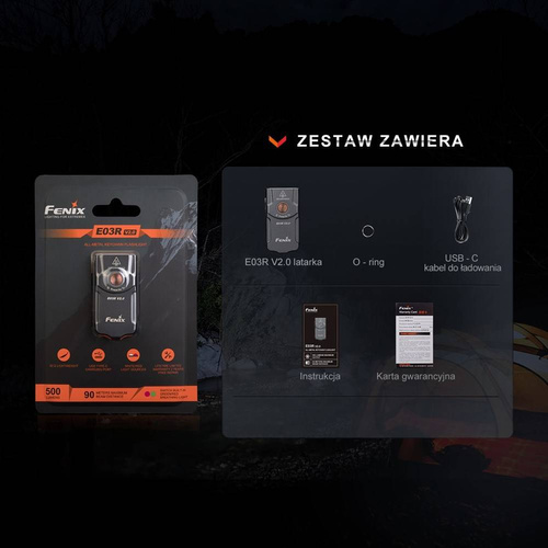 Fenix ​​​​- E03R V2.0 LED-Taschenlampe mit 400-mAh-Akku – 500 lm – Grau – E03R V2.0 Grau