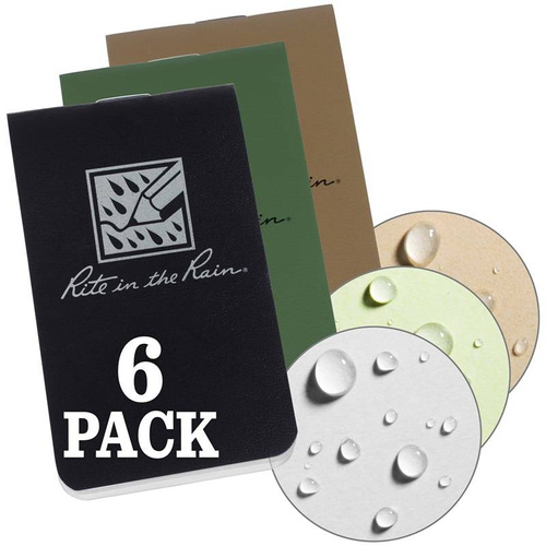 Rite in the Rain - On-The-Go Notizbücher - 85 x 50 mm - 6 Stück - Schwarz / Grün / Tan - OTG-TACL