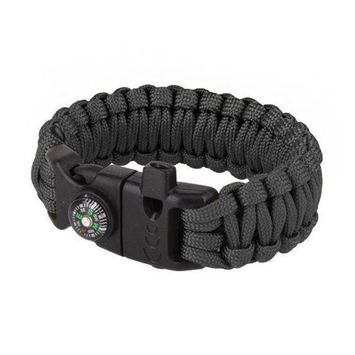 101 Inc. - Survival Bracelet with Flint, Whistle and Compass - 8" - Black - JYFPB04