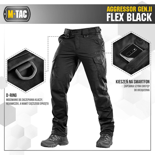 M-Tac - Spodnie taktyczne Aggressor Gen.II Flex - Ripstop - Czarne - 20058002	