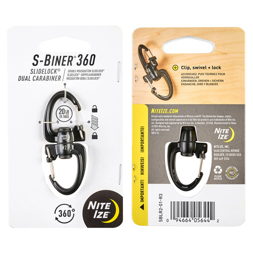 Nite Ize - Karabińczyk	S-Biner 360 SlideLock Dual Carabiner #2 - Czarny - SBLR2-01-R3