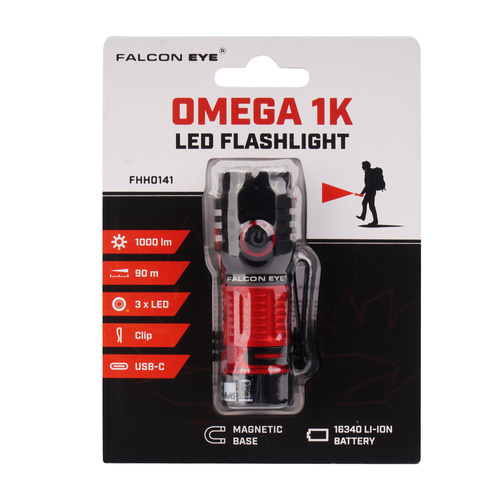 Falcon Eye - Latarka ręczna Omega 1K - Strobe - 1000 lm - Czarna/Czerwona - FHH0141