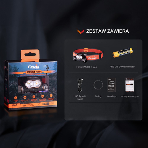 Fenix - LED-Stirnlampe HM65R-T V2.0 - 1600 lm - Schwarz/Rot - HM65R-T V2.0