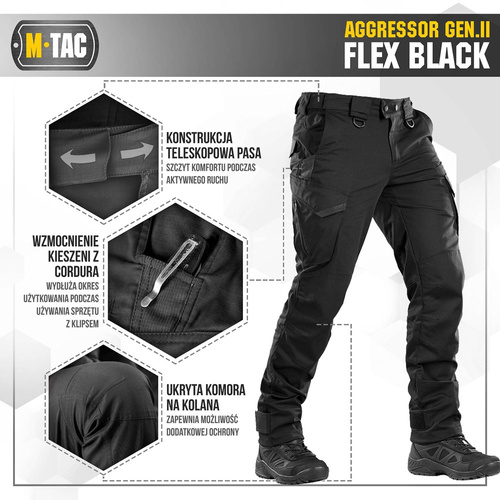 M-Tac - Spodnie taktyczne Aggressor Gen.II Flex - Ripstop - Czarne - 20058002	