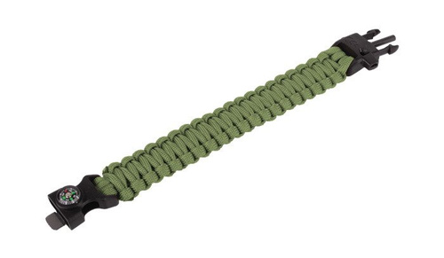 101 Inc. - Survival-Armband mit Feuerstein, Pfeife und Kompass - 8" - OD Grün - JYFPB04-ODG
