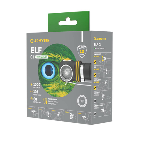 Armytek - Rechargeable LED Flashlight / Headlamp Elf C1  - Warm Light - 930 lm - F05003W