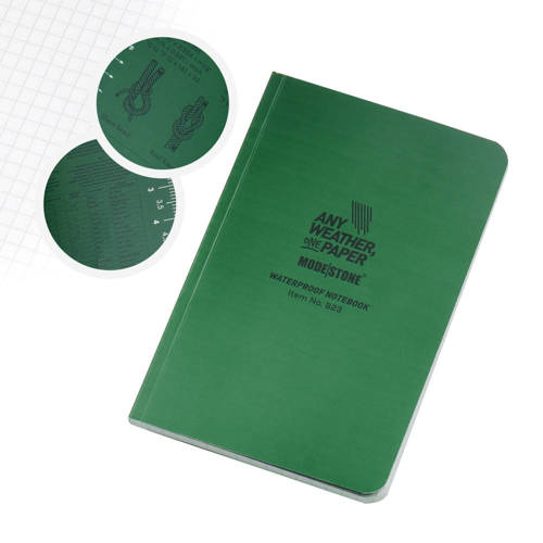 Modestone - Militärisches Notizbuch Military Waterproof Field Book - Flexibel - 118 x 183 mm - 64 Blatt - Grün - B23