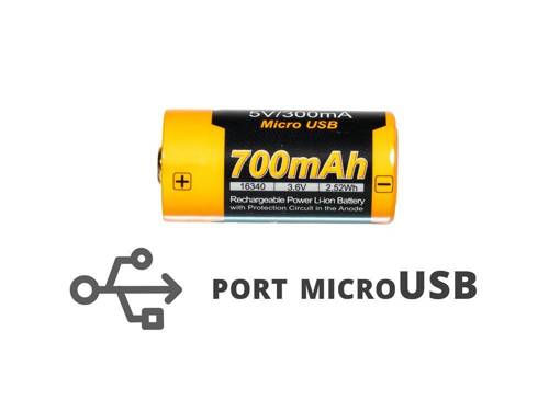 Fenix - 16340 RCR123 700mAh 3,6V USB Li-ion Battery - ARB-L16-700UP