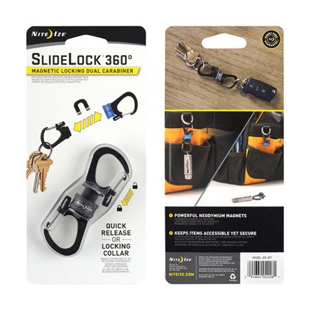 Nite Ize - Karabinek SlideLock® 360° Magnetic Locking Dual Carabiner - Charcoal - MSBL-09-R7